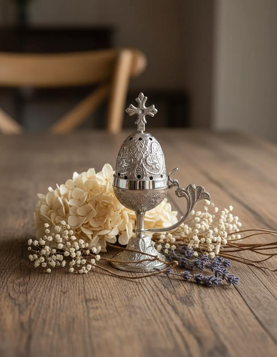 Metal Orthodox Incense Burner 7.5in, Greek Censer, Church Incense Holder, Byzantine Censer, Altar Supply, Prayer Tool