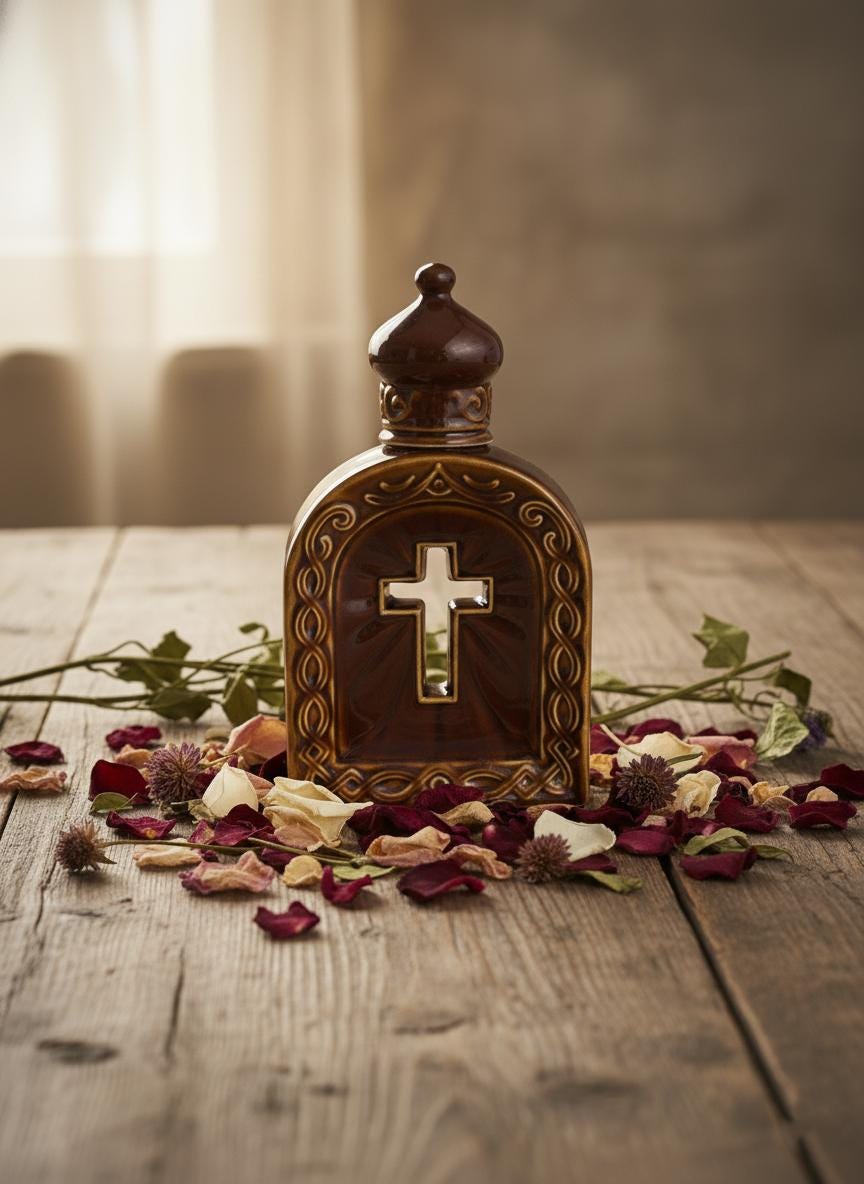Brown Holy Water Bottle 23cm, 450ml | Ceramic Water Container.