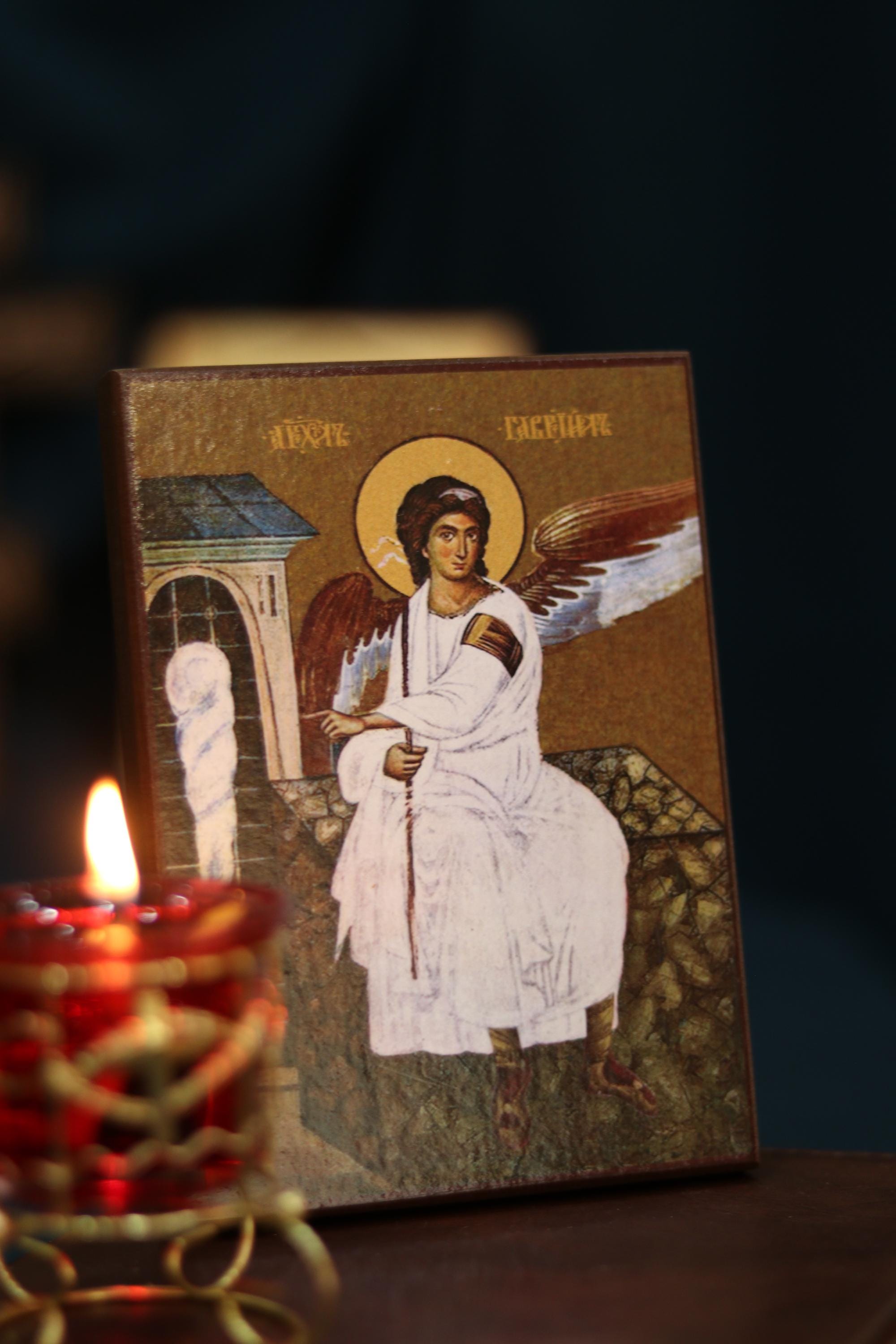 Orthodox Wooden Icon 6.3x4.7 in., Archangel Gabriel Icon, Christian Wall Art