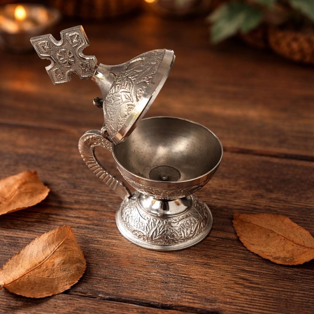4.1 Inch Orthodox Incense Burner Silver Tone, Metal Censer, Christian Thurible
