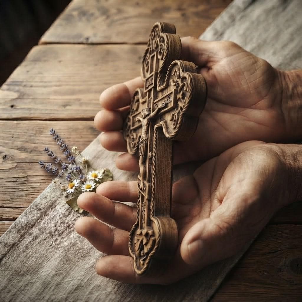 Orthodox Wooden Crucifix, Handcrafted Beech Wood Cross