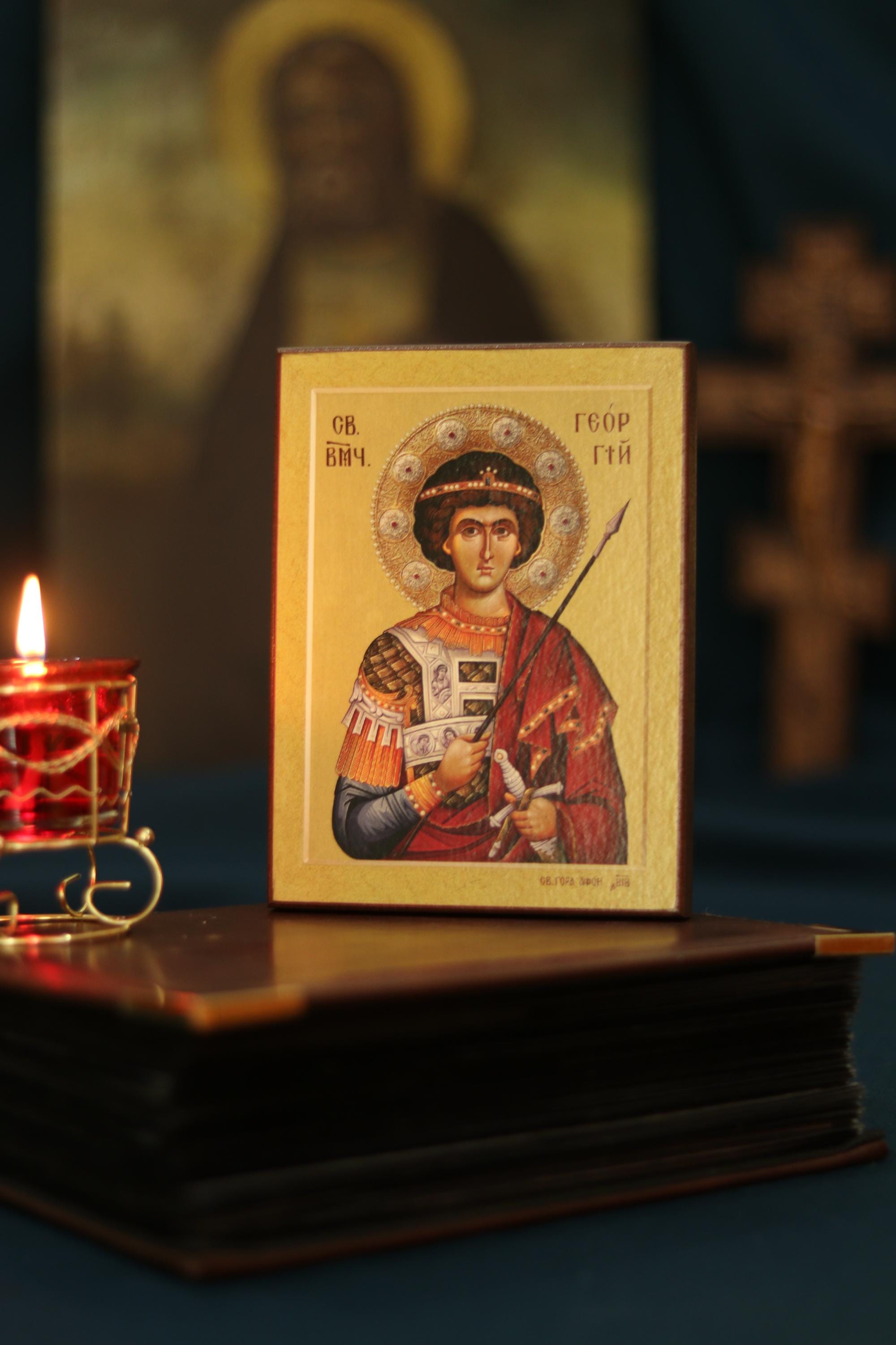 Wooden Orthodox Icon 6.3in, Saint George Icon, Christian Icon, Orthodox Icon