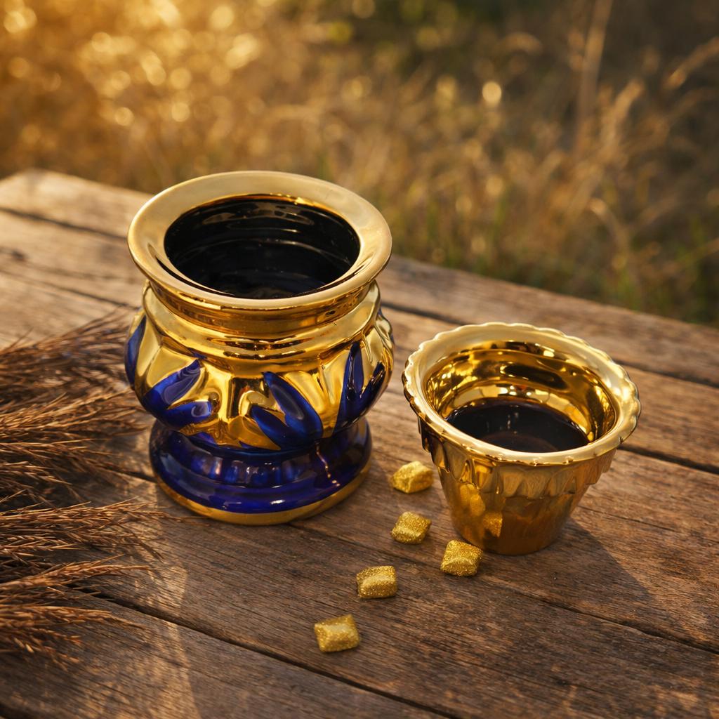 Orthodox Oil Lamp 3.7 in, Blue Ceramic Lampada with Glass Cup, Christian Prayer Lamp, Icon Lamp for Home Altar