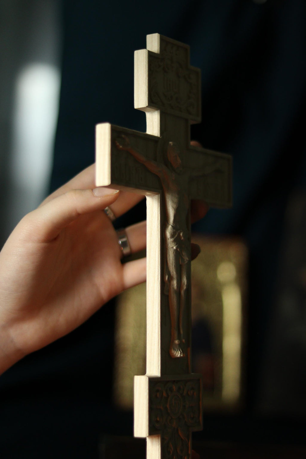 11.8in Beech Wood Church Cross, Wooden Crucifix Jesus Christ, Orthodox Cross, Christian Wall Cross, Prayer Corner Decor