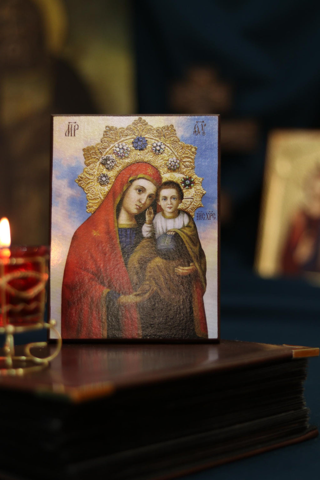 Virgin Mary Icon with Child Wood Orthodox Icon Christian Decor Gift