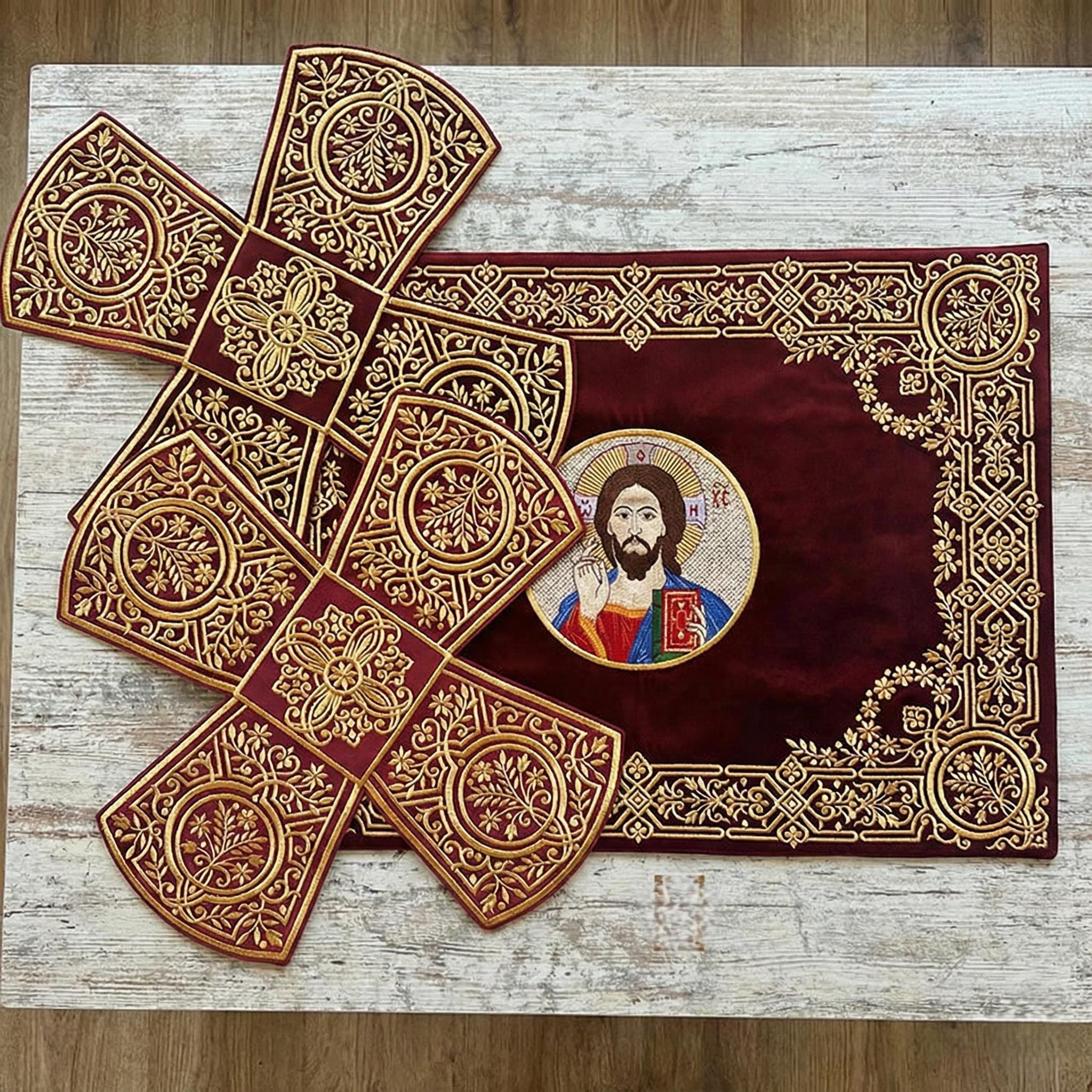 18.9x25.6 In Liturgical Veil Set, Orthodox Church Covers, Savior Icon Embroidery, Altar Veils, Eucharistic Cover