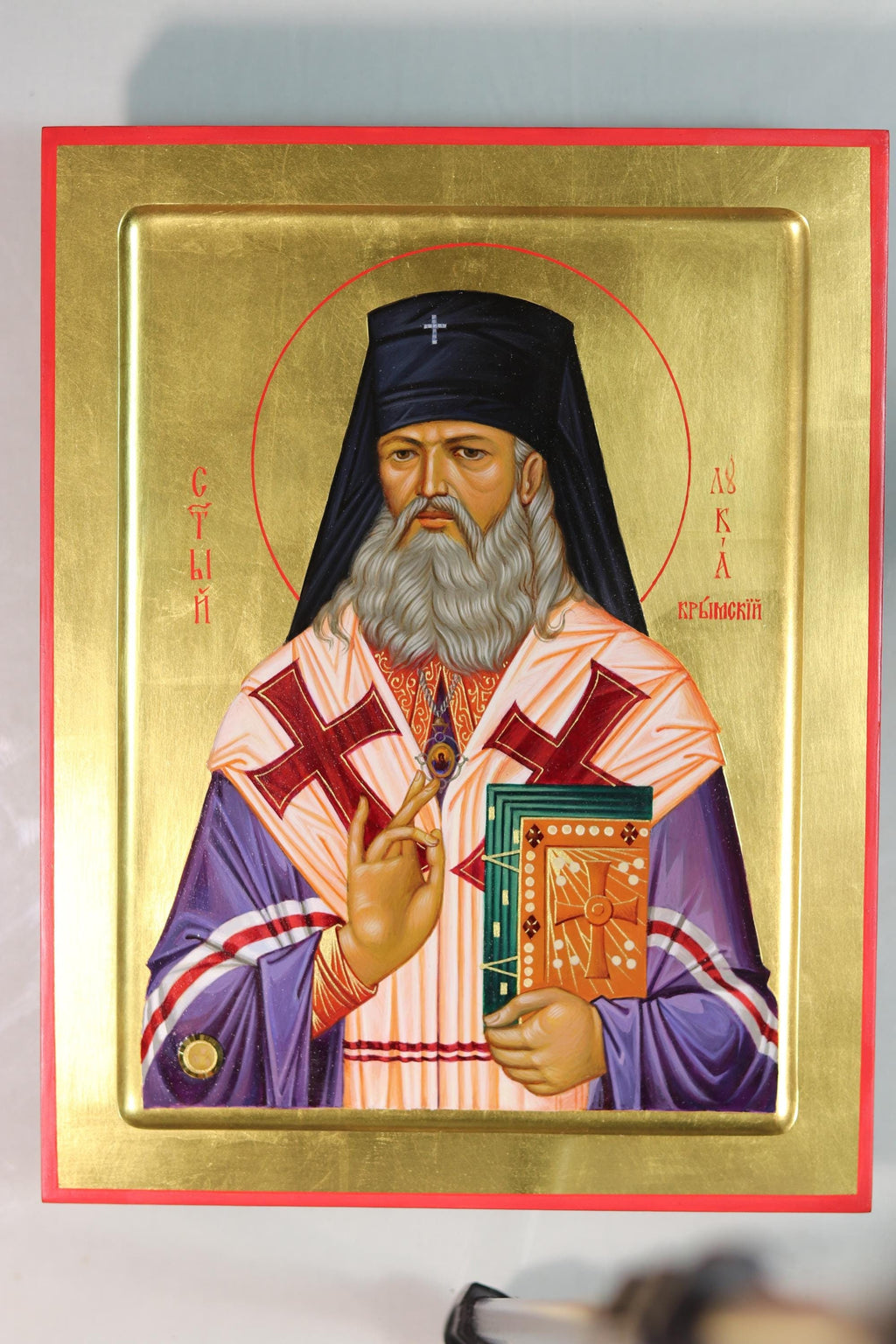 Icon of Saint Luke, icon of an Orthodox saint, icon on gold, canonical icon, icon with yolk tempera, Orthodox icon