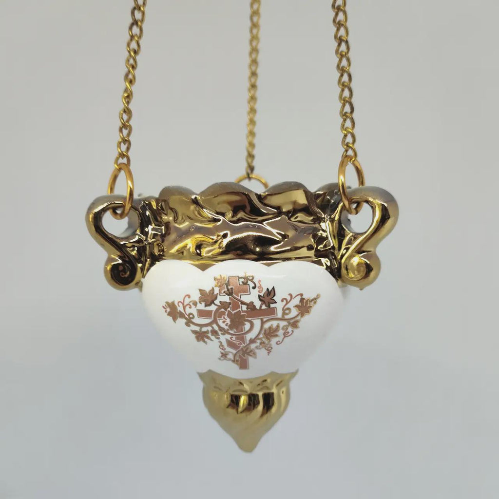 Ceramic Hanging Oil Lamp, White Orthodox Lampada, Icon Lamp