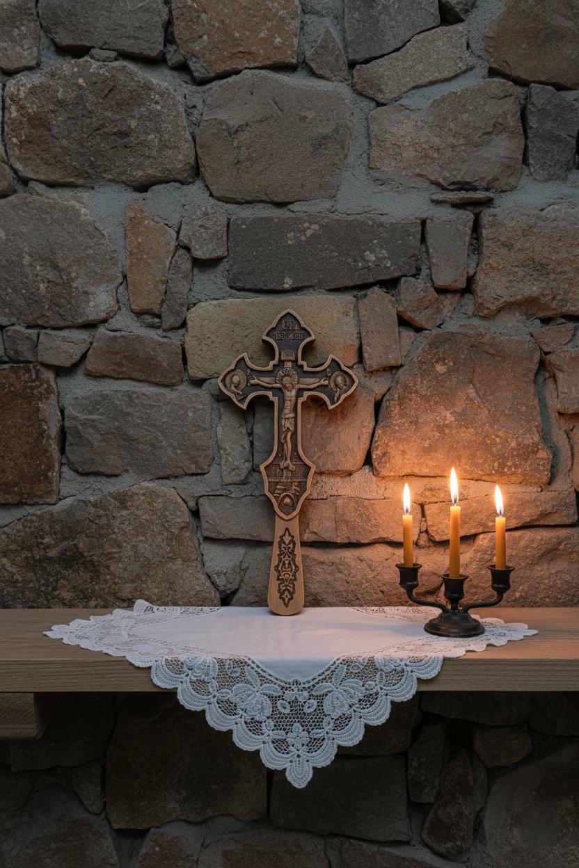 Christian hand cross made of beech wood 12"x5".