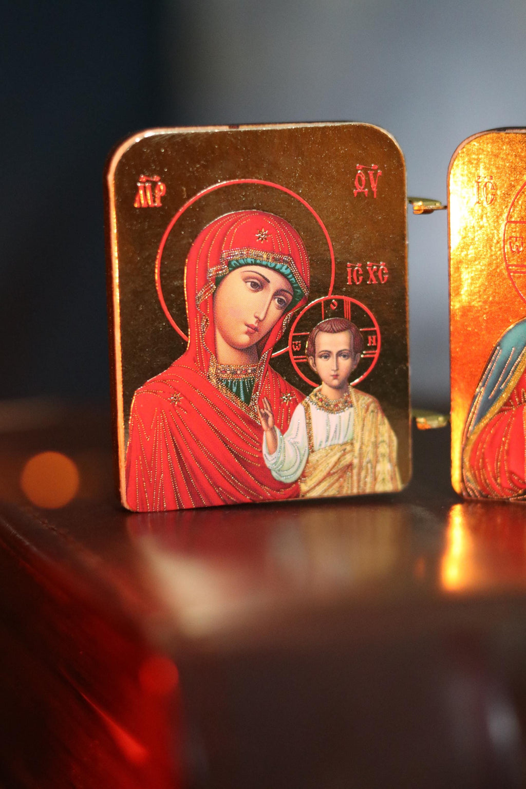 Diptych icon of Jesus Christ and the Mother of God, 2x1.6 in