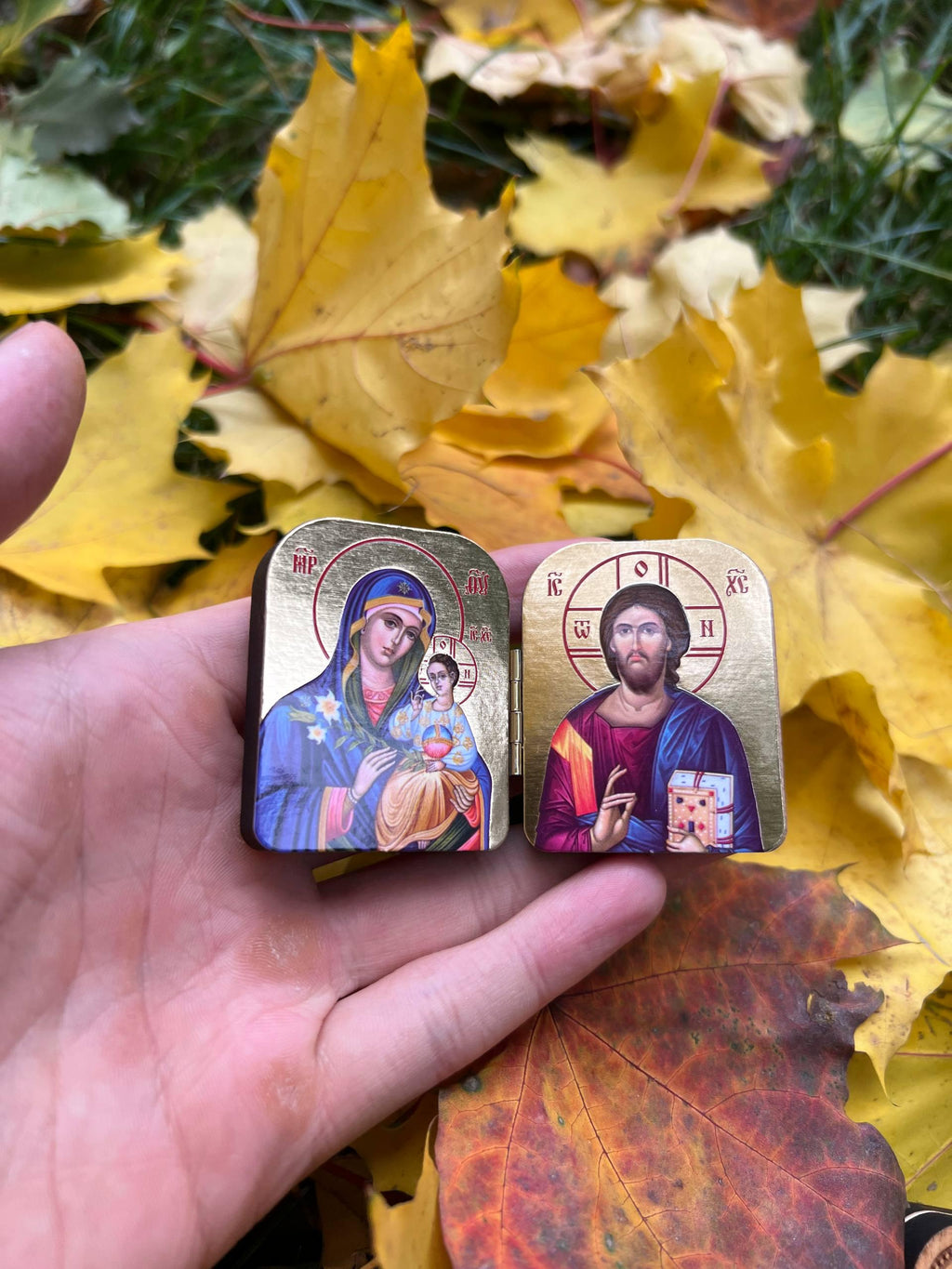 Christian Prayer Set, Blue Lotus Incense Burner with Candle, 50g Greek Incense, Folding icon 2x1.6in.