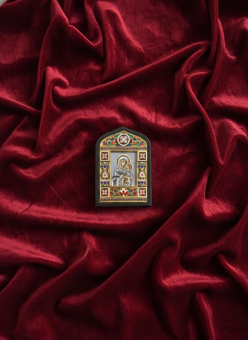 Icon Unfading Bloom Virgin Mary Metal Enamel Wood 4.5x3.1in