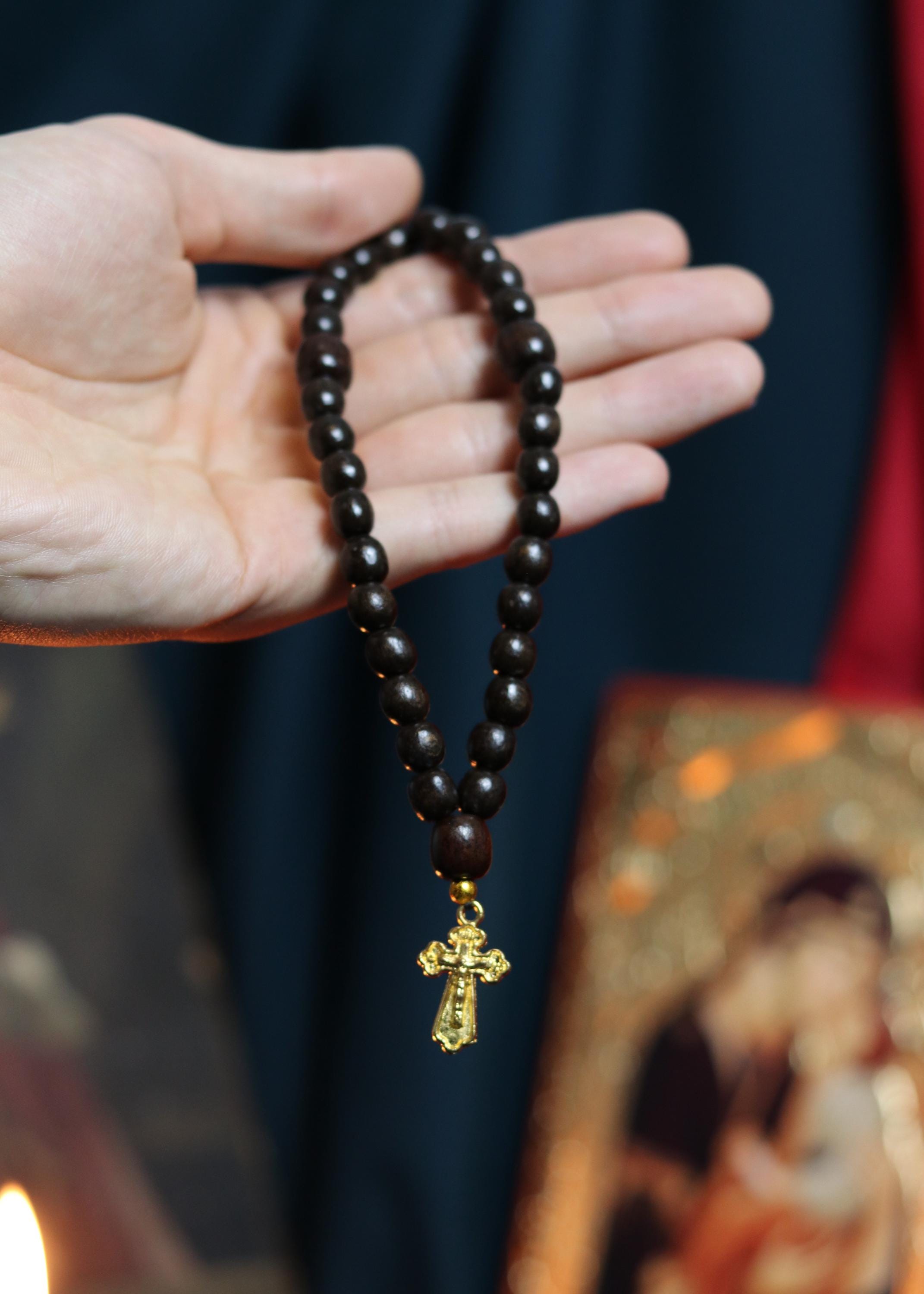 Orthodox Wooden Prayer Beads with Tassel – Handmade Black Wood Orthodox rosaries, Prayer beads, Orthodox prayer rope, Wooden komboskini