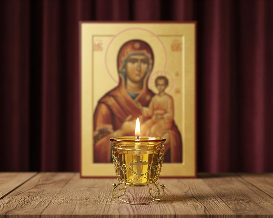 Yellow Glass Icon Lamp 80mm x 50mm, Oil Lamp, Retro Lamp, Vintage Oil Lamp, Glass Oil Lamp, Orthodox Christian Prayer Lamp, Eastern Orthodox