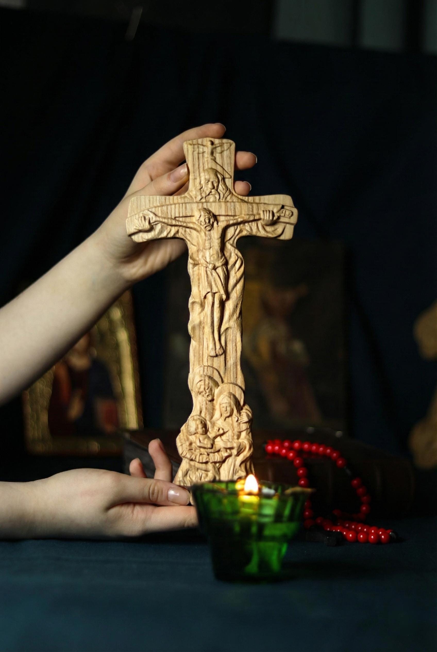 12in Beech Wood Crucifix, Wooden Cross, Cross of Lord Jesus Christ, Christian Cross, Orthodox Cross, Wall Cross, Cross for Home