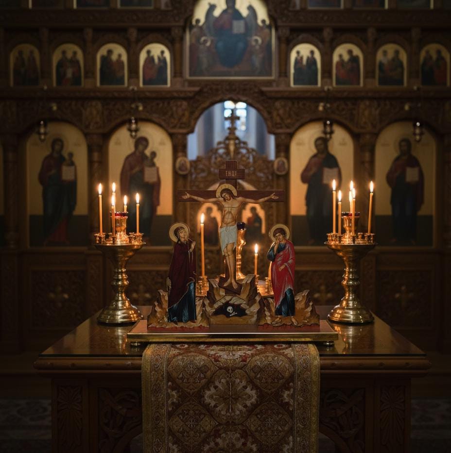 Wooden Tabletop Crucifix 17 in, Golgotha Cross, Orthodox Crucifix, Jesus Christ Cross, Religious Decor, Prayer Corner Cross