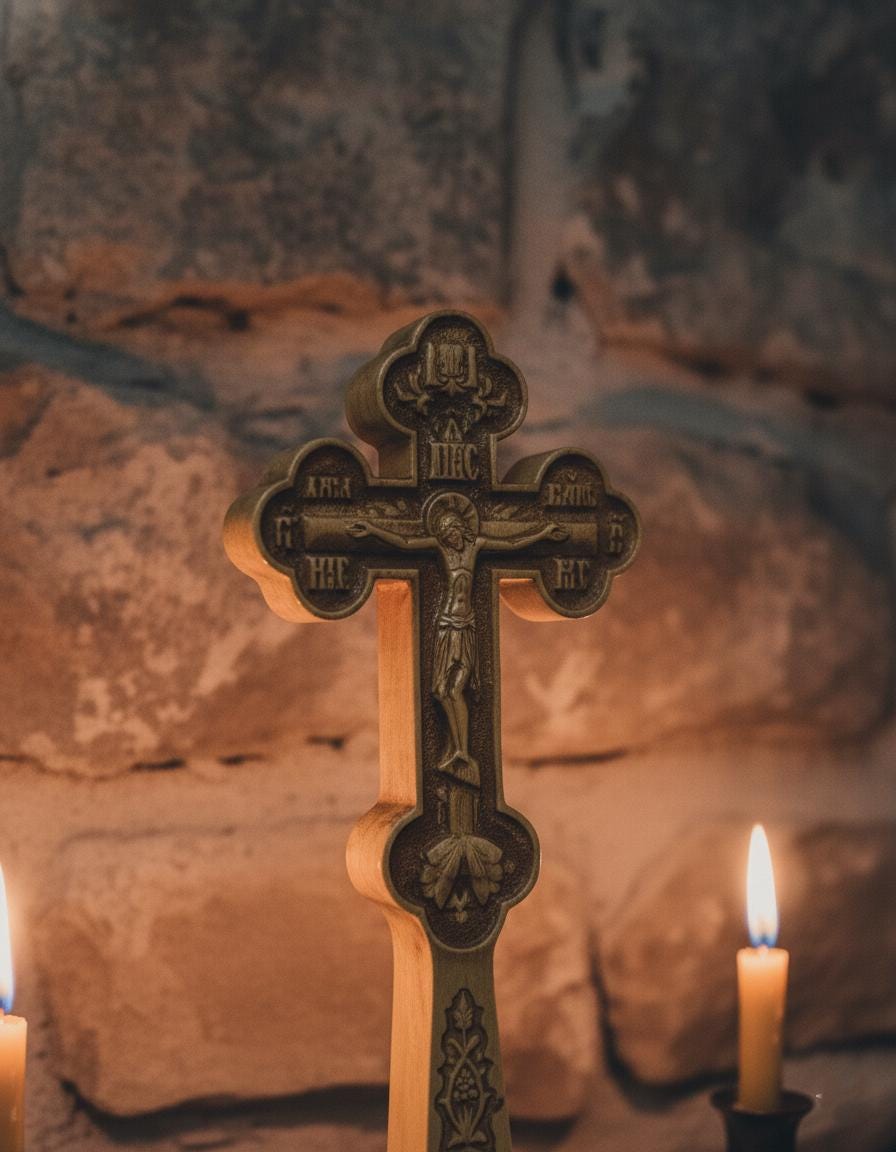Orthodox Wooden Crucifix, Handcrafted Beech Wood Cross