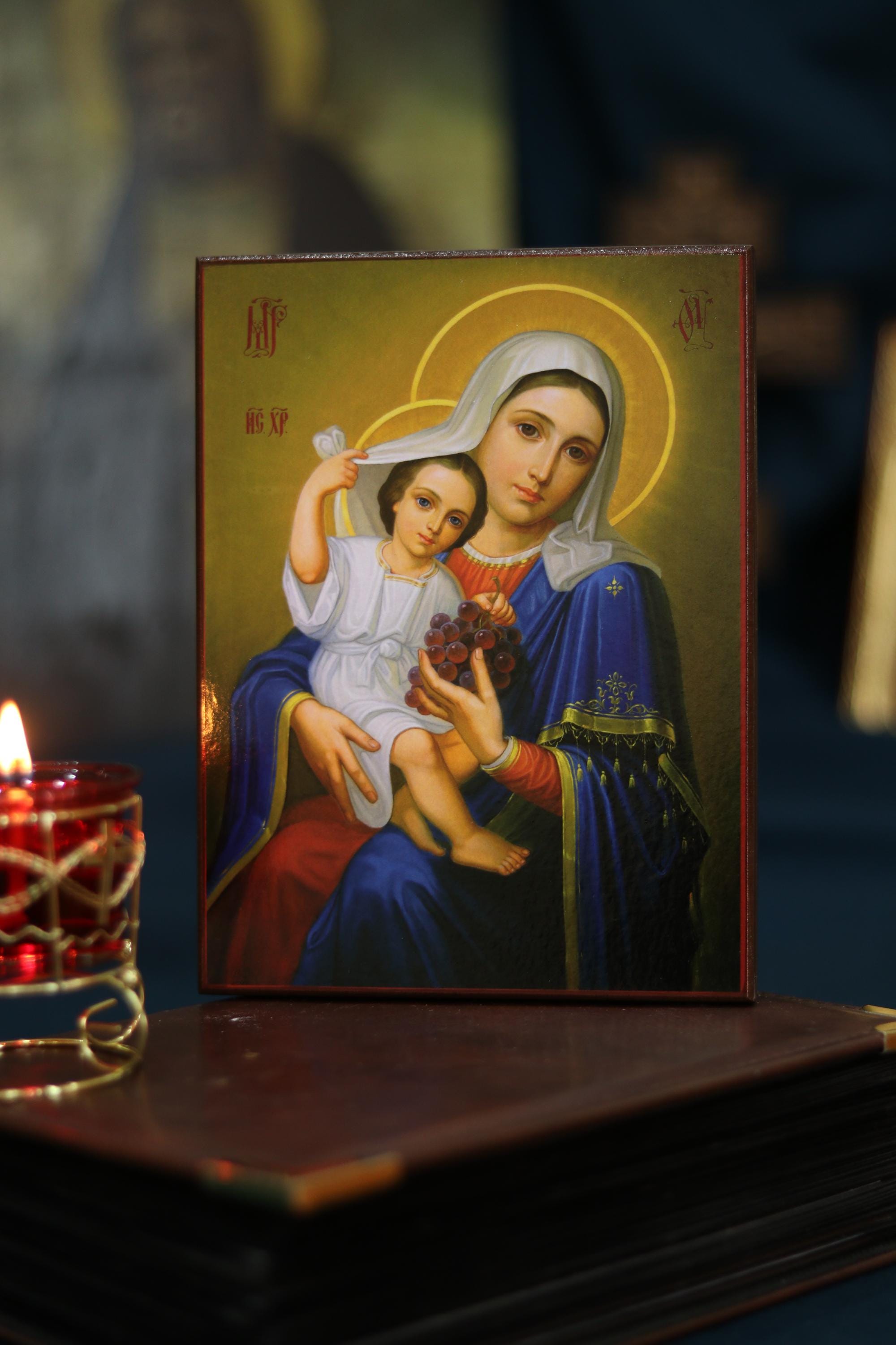 Virgin Mary Wooden Orthodox Icon, 4.7x6.3in-7.9x11in Christian Wall Art