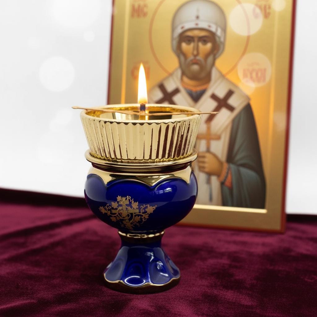 Ceramic Table Oil Lamp 4.7in, Icon Lamp, Retro Oil Lamp, Glass Oil Lamp, Vintage Oil Candle, Orthodox Lamp, Prayer Lamp, Eastern Orthodox