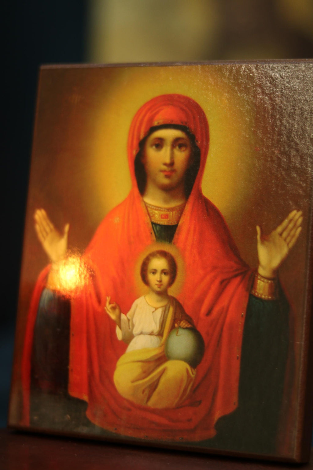 Wooden Icon Orthodox Icon, Virgin Mary Sign Icon