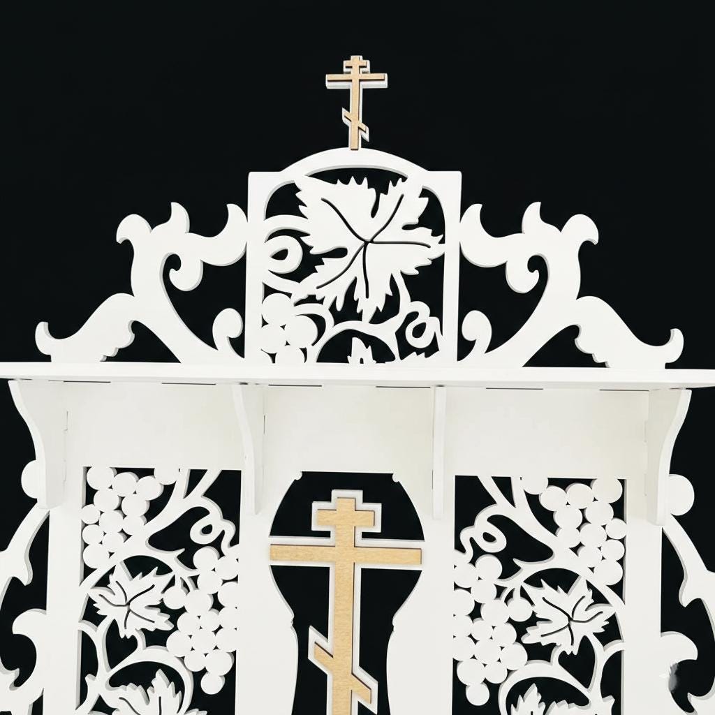 Birch Plywood Iconostasis 31.9 in, Orthodox Home Icon Stand, Prayer Corner Shelf