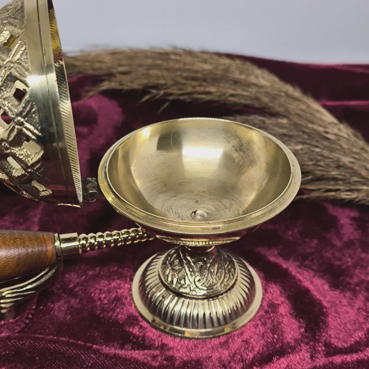 Incense Burner 5.9in Metal Censer Wooden Handle, Orthodox Censer, Religious Decor