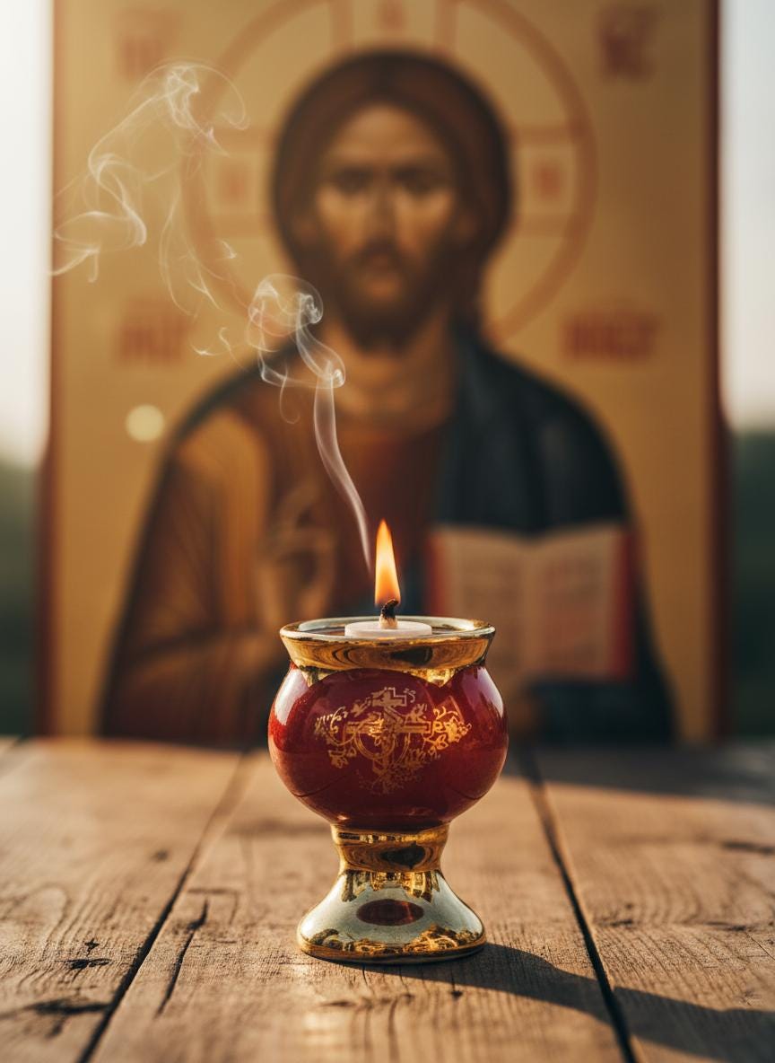 Mini Table Oil Lamp 2.7in Ceramic, Icon Lamp, Orthodox Prayer Lamp, Vintage Oil Candle, Retro Oil Lamp, Religious Gift, Home Altar