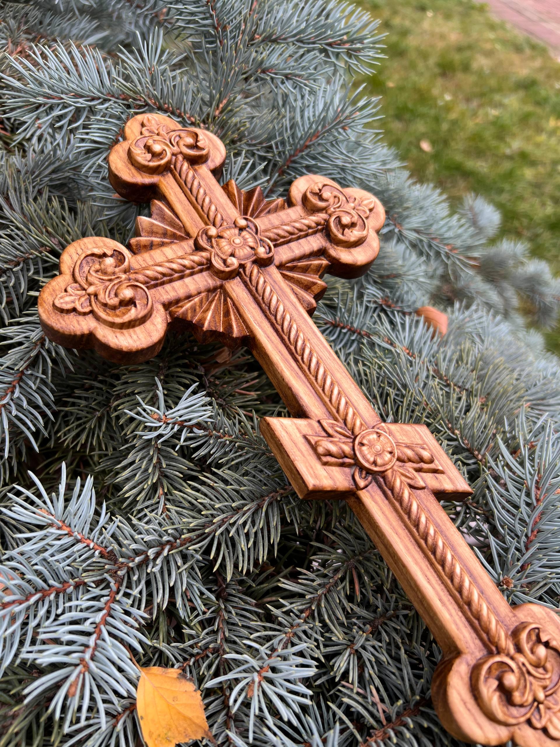 Orthodox Wooden Crucifix, Handcrafted Beech Wood Cross