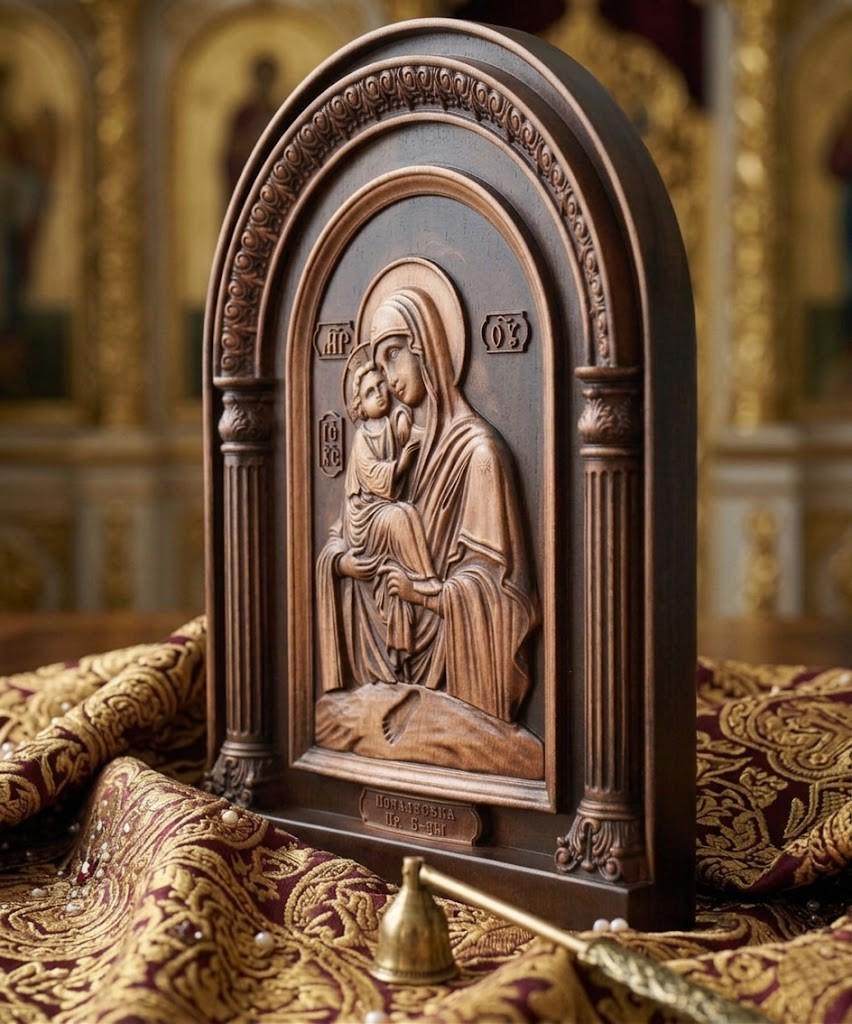 Pochaiv Mother of God Icon Wooden Orthodox Arch Icon 11.8x9.8in