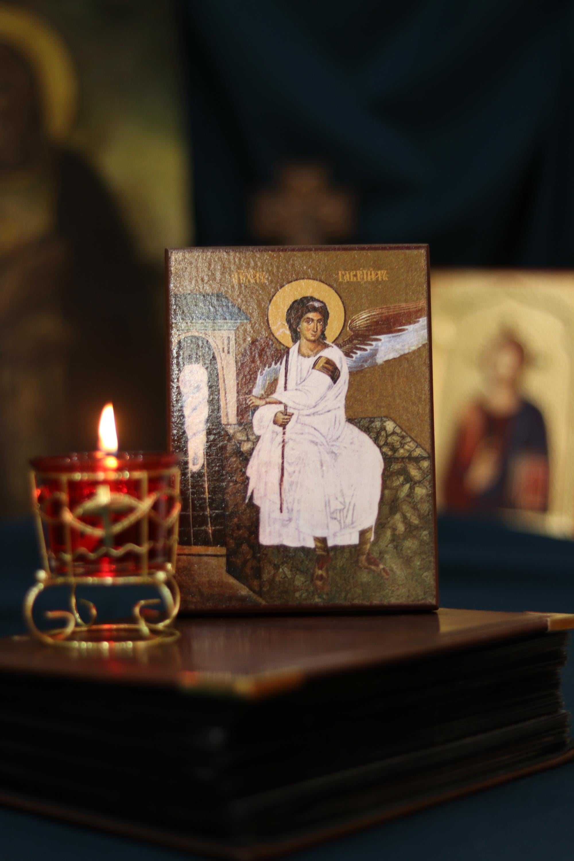 Orthodox Wooden Icon 6.3x4.7 in., Archangel Gabriel Icon, Christian Wall Art