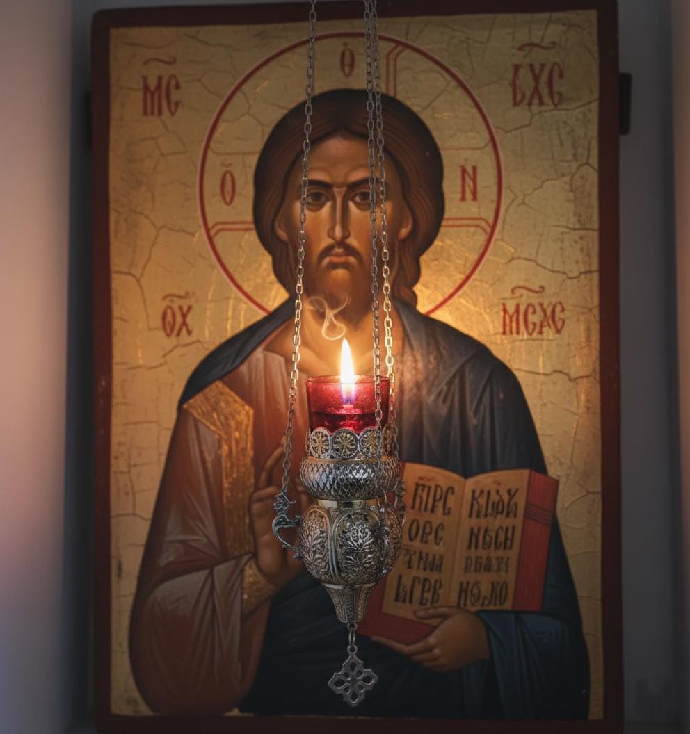 Hanging Oil Lamp 9.06in, Gold Plated Brass Lamp, Orthodox Church Lamp, Greek Lampada, Icon Lamp, Prayer Corner