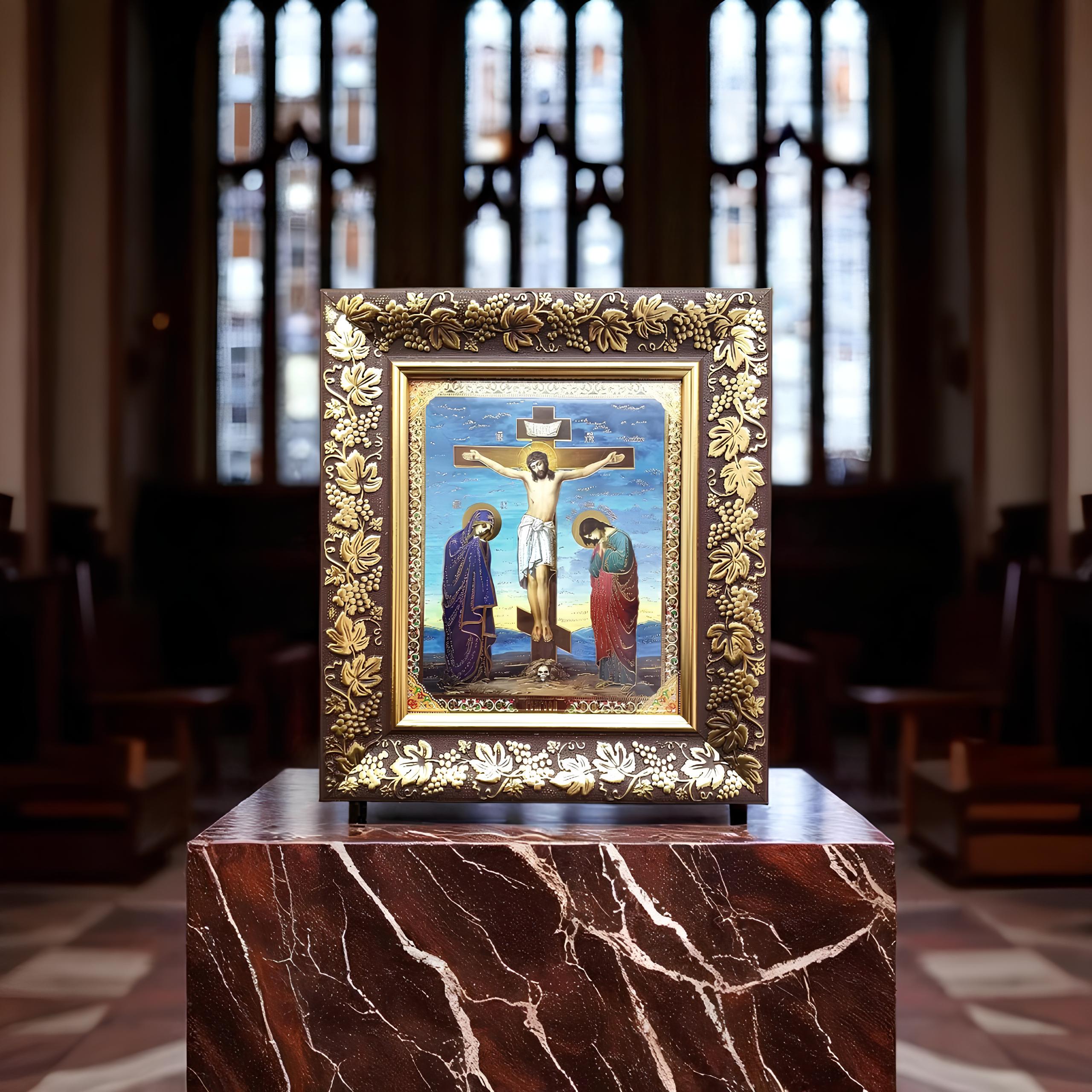 Icon of the crucifixion of Jesus Christ, Folding icon, Jesus christ, Mother of god, Orthodox icon, Small icon, Pocket icon, Christian icon