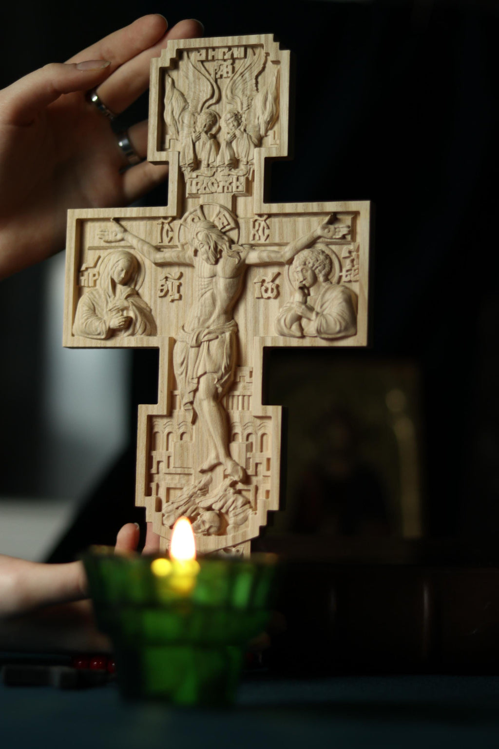 Wooden Beech Crucifix 12 in, Hand Carved Cross, Crucifixion of Jesus Christ, Orthodox Cross, Christian Cross, Wall Cross, Church Decor