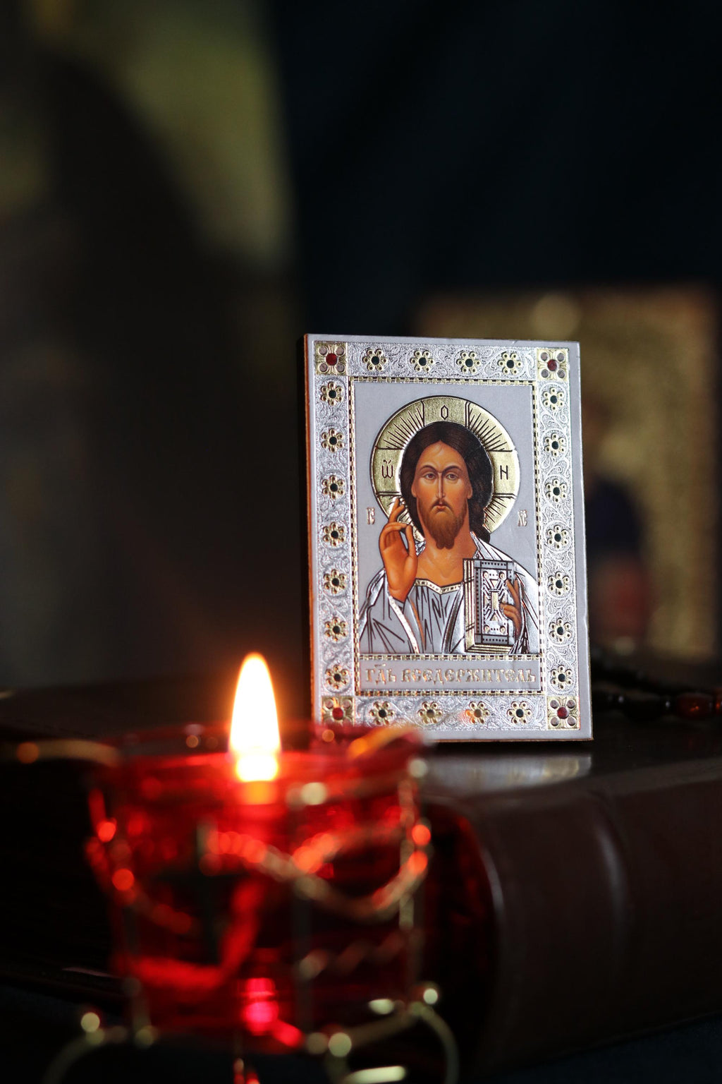 Wooden Orthodox Jesus Christ Icon 3.3in, Christ Pantocrator, Small Prayer Icon