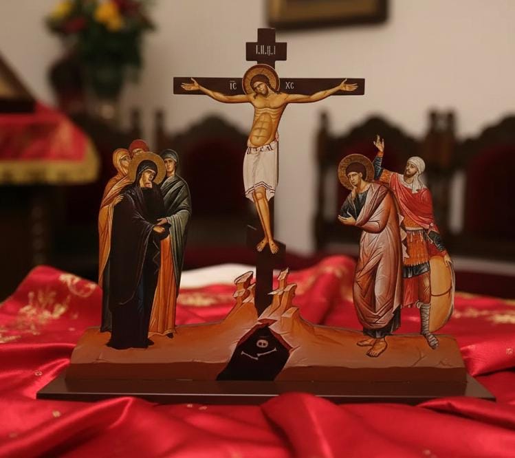 Wooden Golgotha Crucifix 17.7 Inches 1100 Grams, Golgotha Crucifix, Orthodox Crucifix, Jesus Christ Cross, Crucifixion Scene