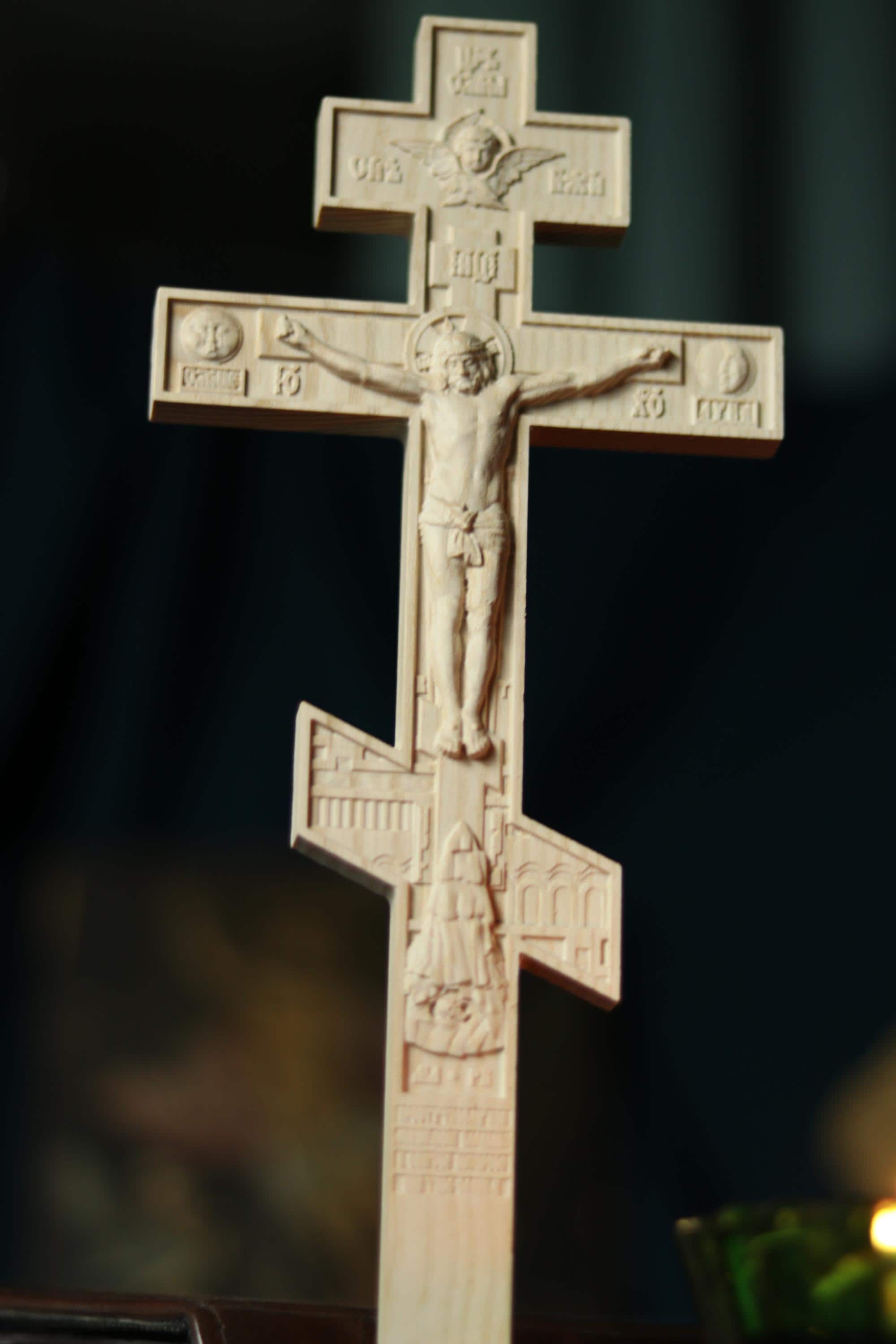 Orthodox Wooden Crucifix, Handcrafted Oak Wood Cross