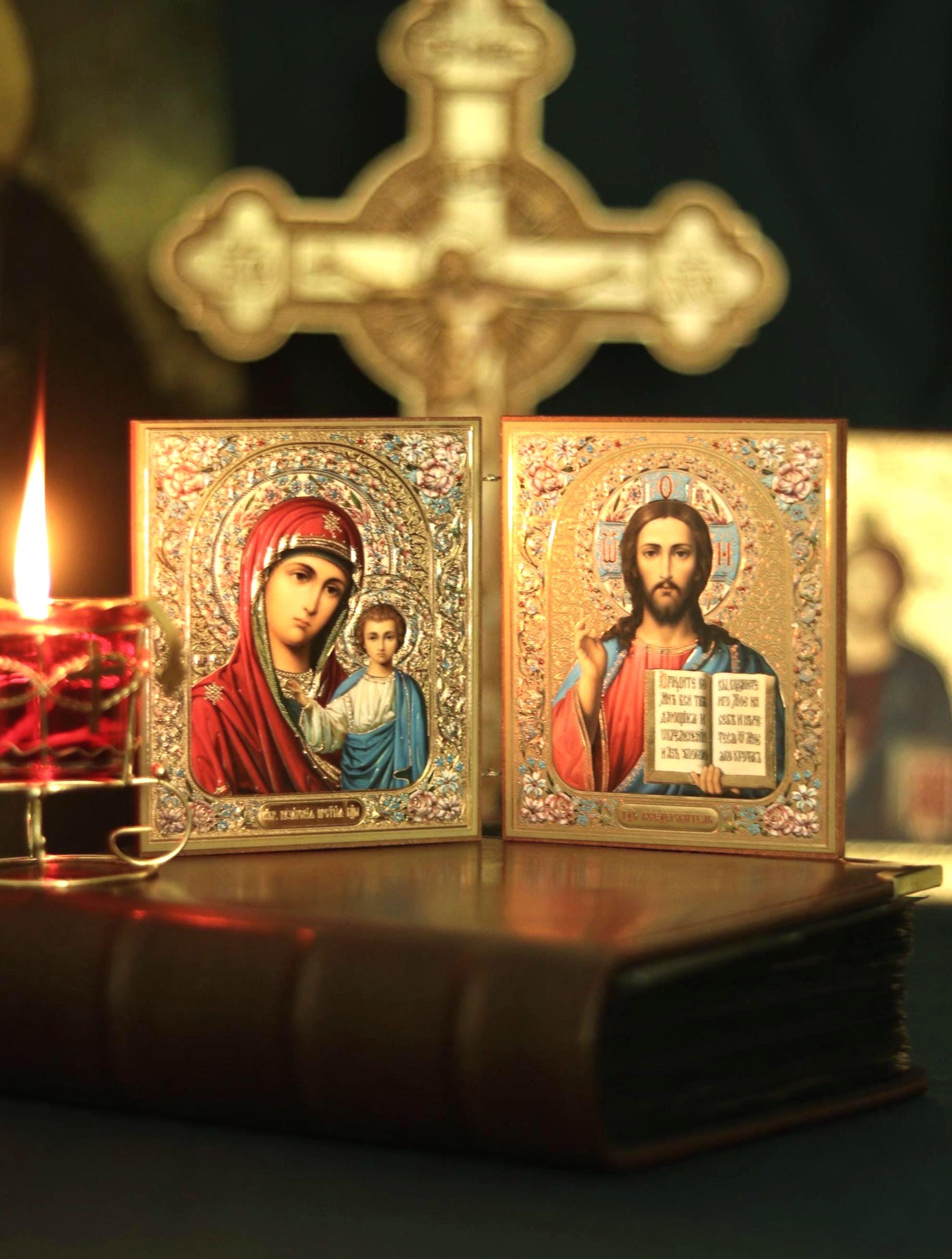 Kazan Mother of God and Savior Diptych Icon Orthodox Folding Icon 4.7in