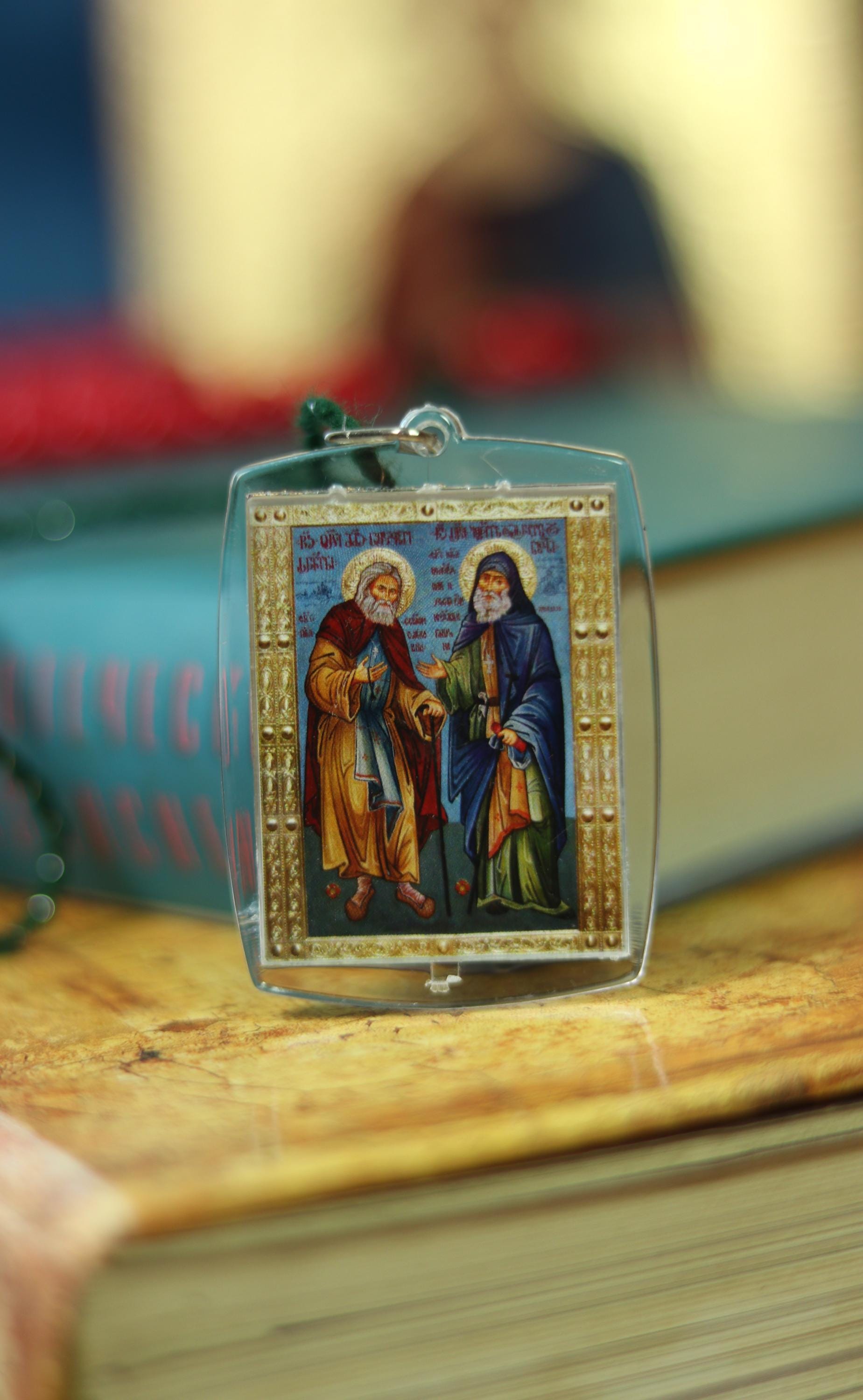 Orthodox Car Pendant Icon 1.6x2 in, Saint Gabriel Urgebadze & Saint Seraphim of Sarov, Blessed Christian Car Charm, Religious Gift