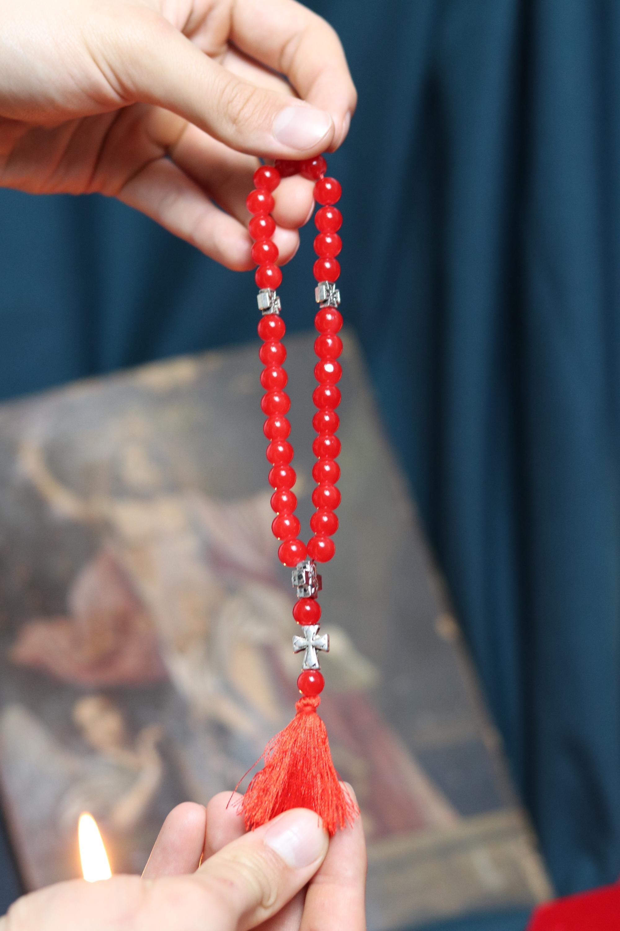 Orthodox Wooden Prayer Beads with Tassel – Handmade Black Wood Orthodox rosaries, Prayer beads, Orthodox prayer rope, Red komboskini