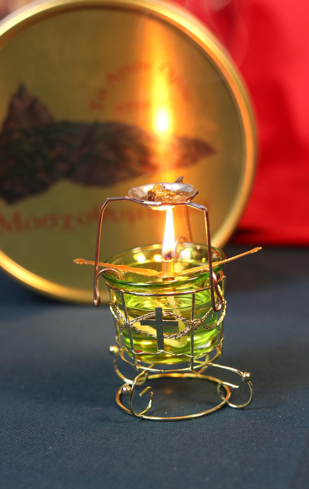 Orthodox Christian Incense Kit – Hanging Lampada, Burner Attachment & 60g Greek Frankincense – Prayer Set for Home Altar Worship