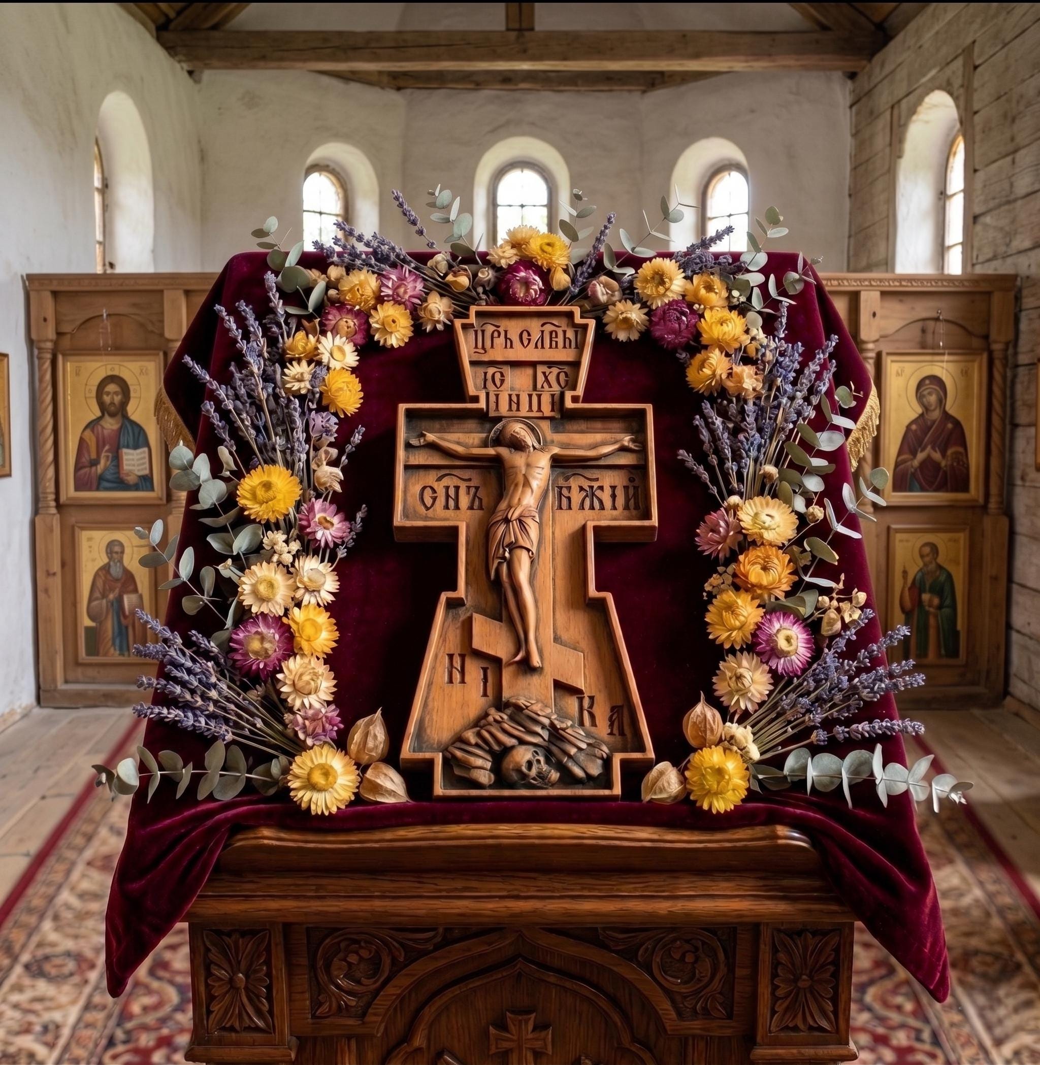 Wooden Orthodox Cross 8in 12in 16in 20in, Carved Wood Crucifix, Jesus Christ Cross, Christian Cross, Church Cross, Wall Cross