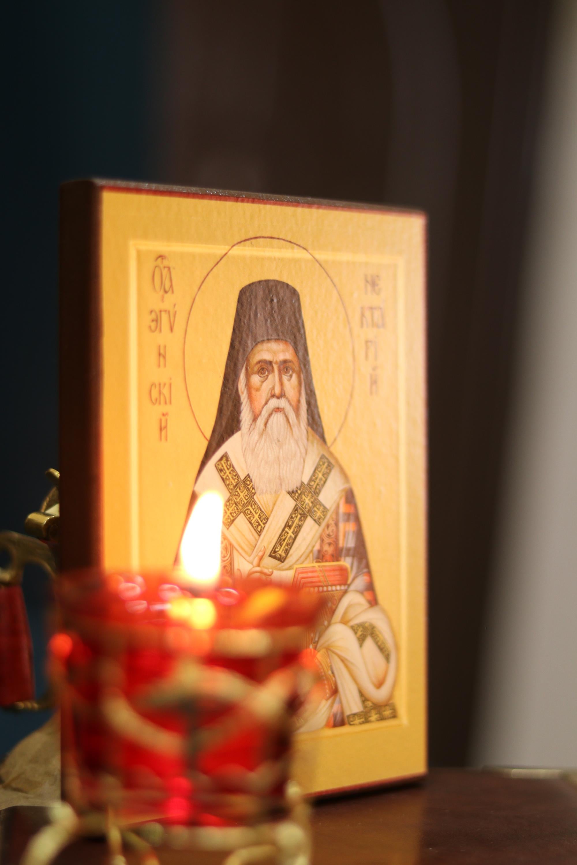 Wooden Icon Orthodox Icon, Saint Nektarios Icon, Ash Veneer