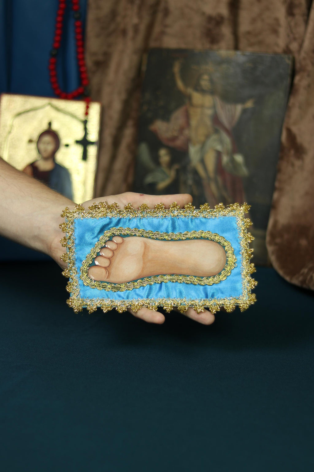 Pochaev Mother of God Footprint, Orthodox Relic 5.7×8.9 in.