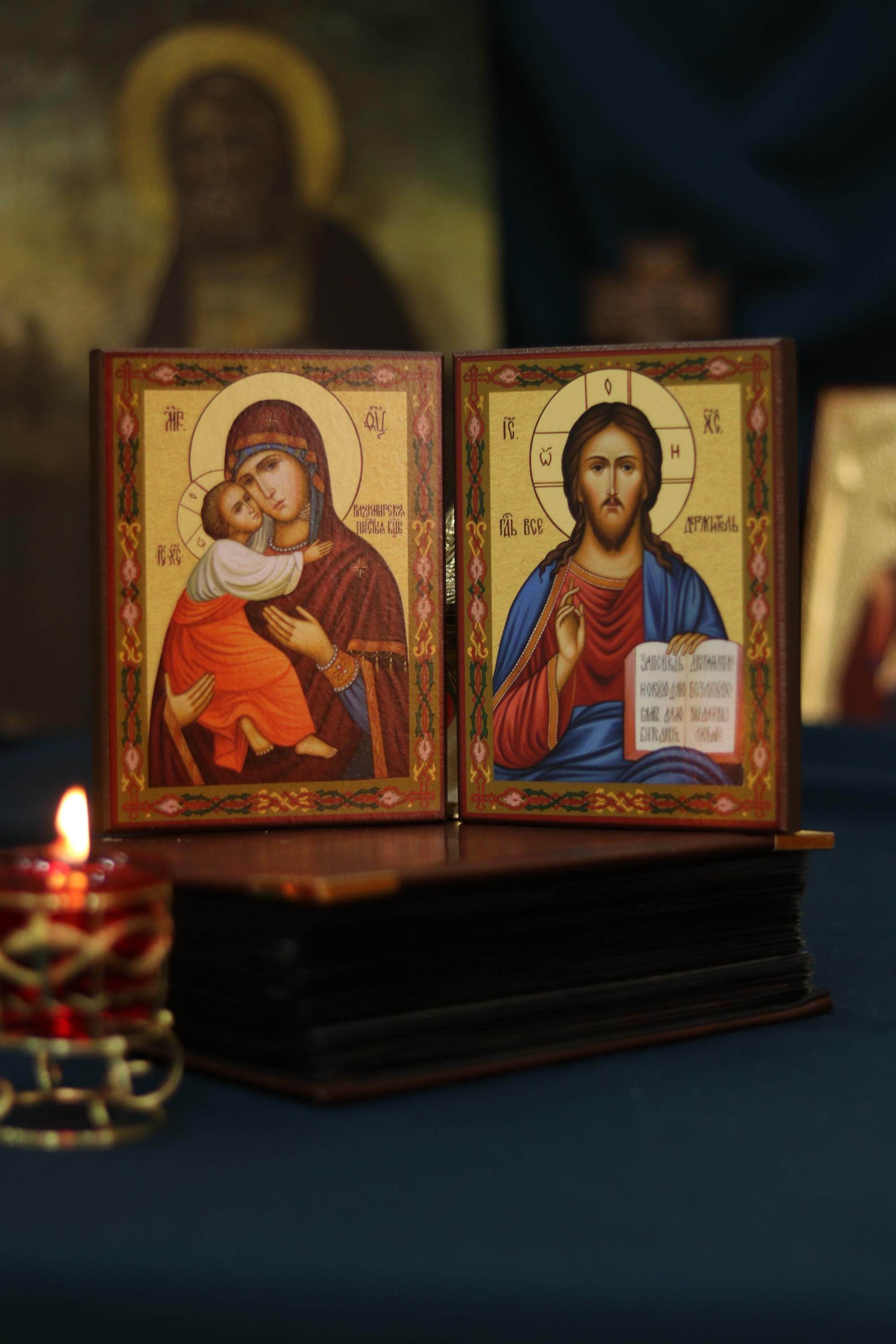 Wedding Icon Set Vladimir Mother of God Wooden Orthodox Icons 6.3x4.7in