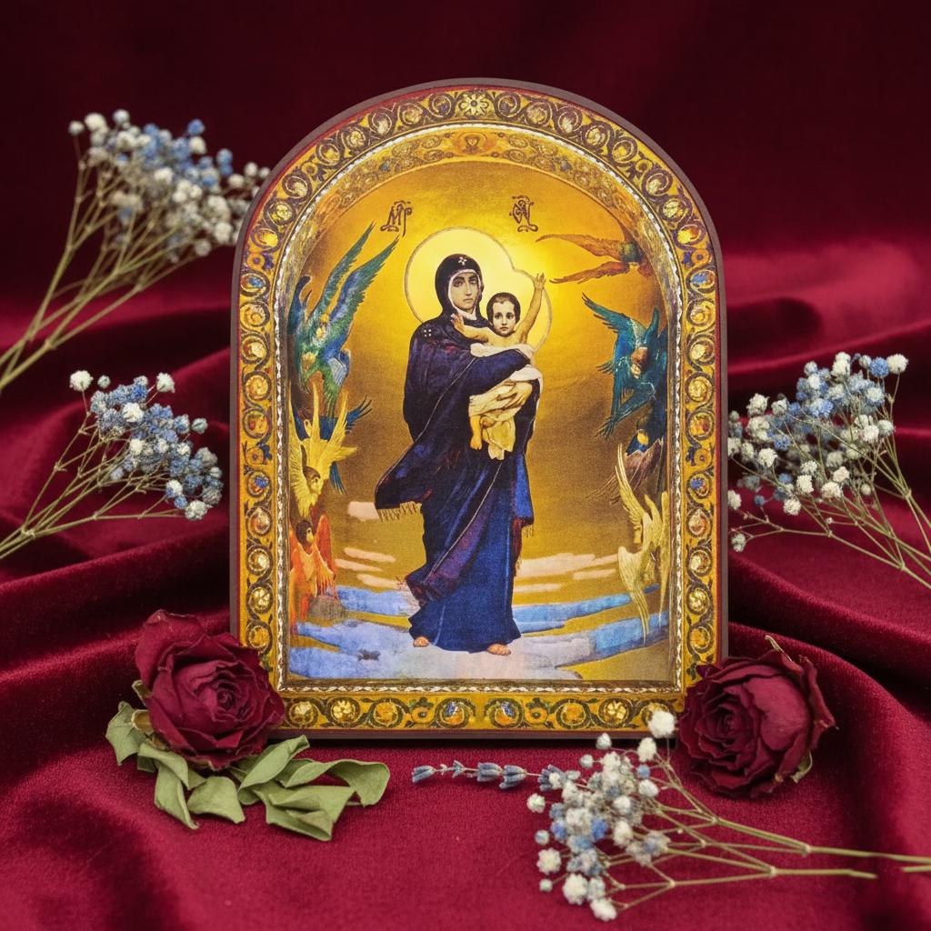 Wood Orthodox Icon 6.3x4.7, Graceful Sky Icon, Virgin Mary Icon, Благодатне Небо, Christian Icon, Prayer Corner