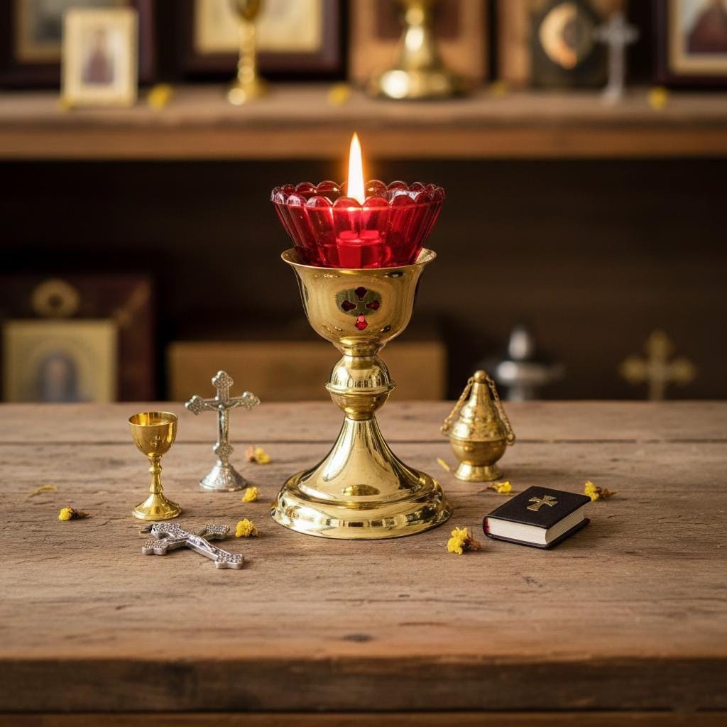 Metal Table Icon Lamp 4.13×5.51 in, Orthodox Lamp, Oil Lamp, Icon Lamp, Prayer Light, Church Decor