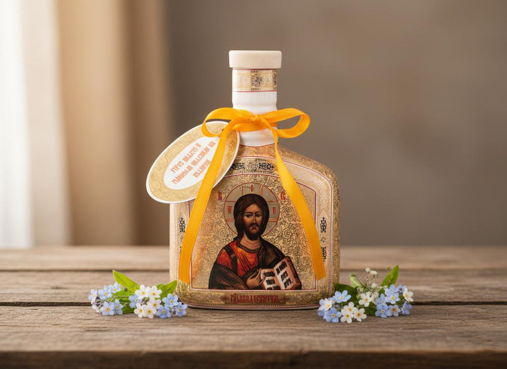 Porcelain Holy Water Container 5.9in, Orthodox Holy Water Bottle, Church Vessel, Prayer Corner Decor, Religious Gift