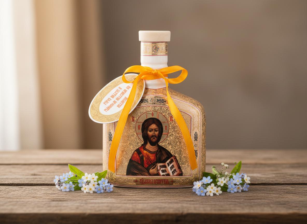 Porcelain Holy Water Container 5.9in, Orthodox Holy Water Bottle, Church Vessel, Prayer Corner Decor, Religious Gift