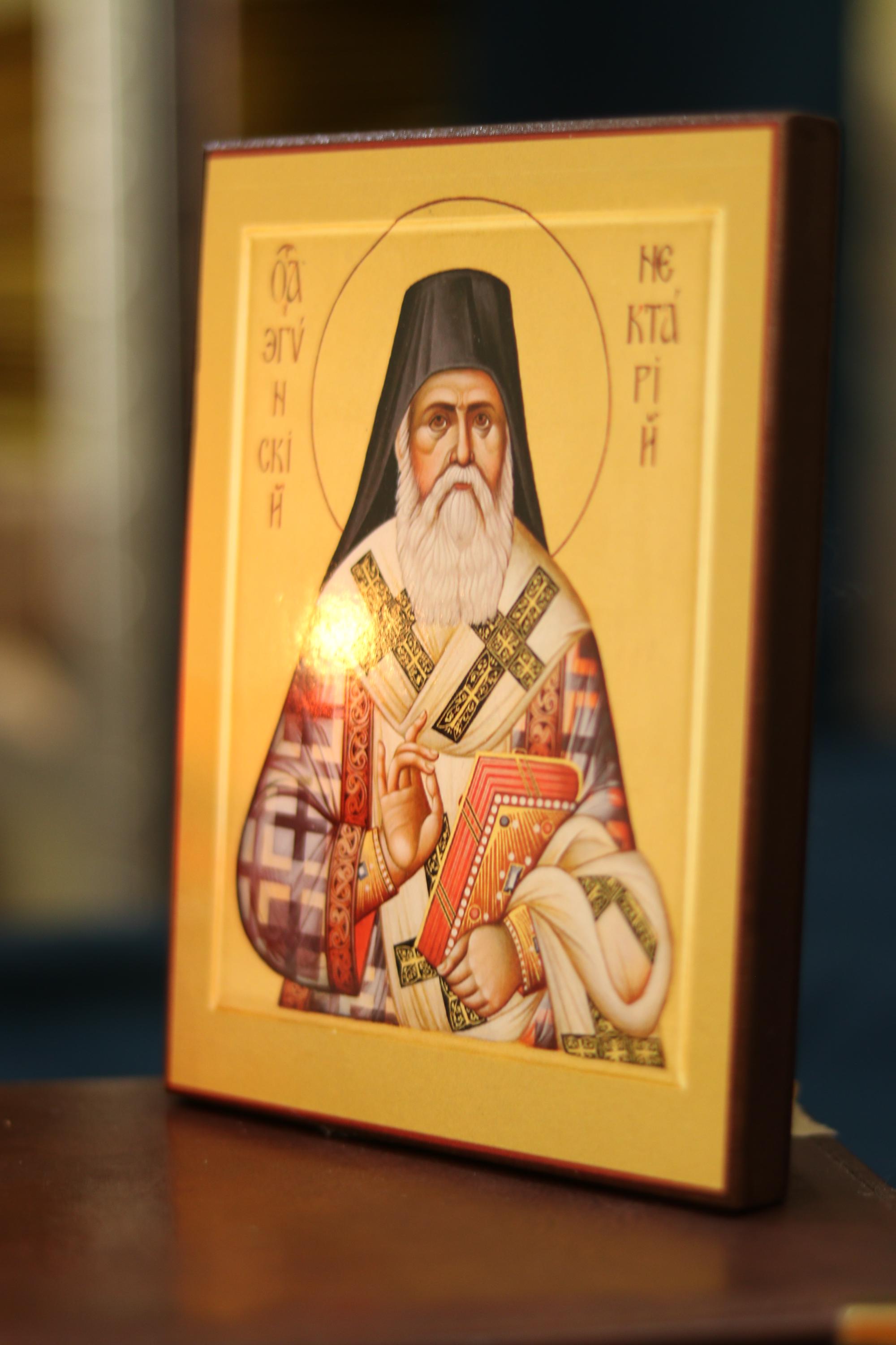 Wooden Orthodox Icon, Saint Nektarios Icon, Ash Veneer 6.3x4.7 in