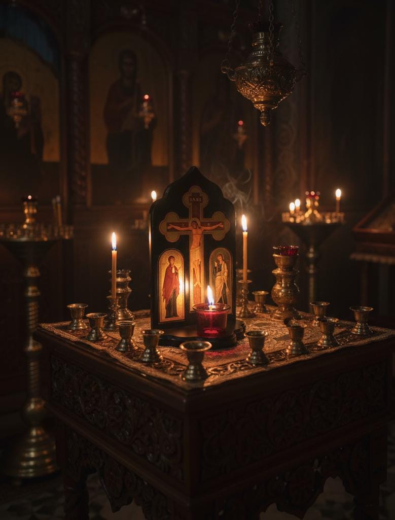 12in Wooden Orthodox Crucifix Candle Stand, Crucifix With Icons, Church Cross, Christian Decor, Prayer Corner Cross, Religious Gift